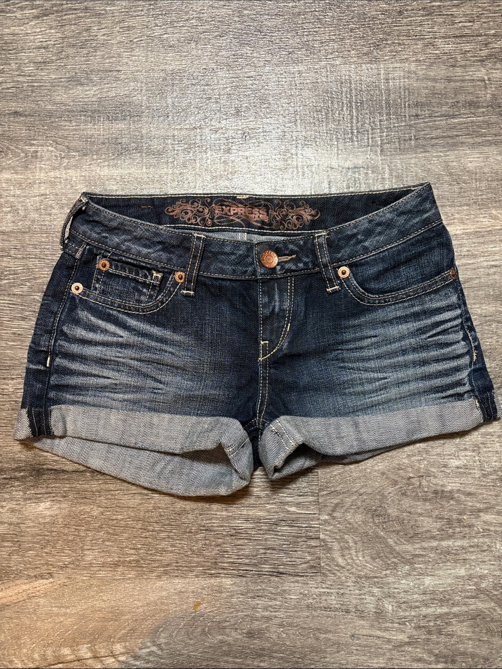 Express Dark Blue Rolled Cuff Denim Shorts